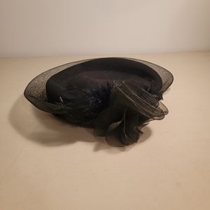 Black Woven Church Dress Hat with Netting